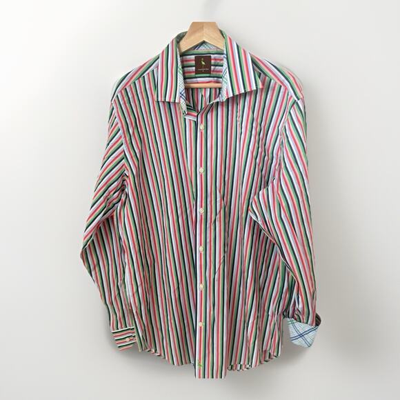 Mens Tailorbyrd Flip Cuff Striped Multi Color Modern Classic Timeless Shirt XL - Picture 1 of 7